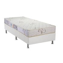 Cama Box Solteiro: Colchão Espuma D45 Luckspuma Gran Luck Floral Pró Saúde + Base CRC Courano White(88x188)