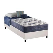 Cama Box Solteiro: Colchão Molas Anjos MasterPocket Ensacadas Blue Sea + Base CRC Courano Branco(88x188)