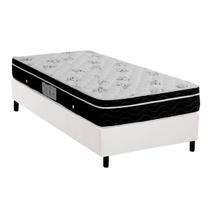 Cama Box Solteiro: Colchão Molas Ortobom Nanolastic Physical Spring + Base CRC Courano Branco(88x188)