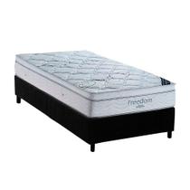 Cama Box Solteiro: Colchão Molas Ortobom SuperPocket Freedom + Box Universal CRC Camurça Black(88x188)