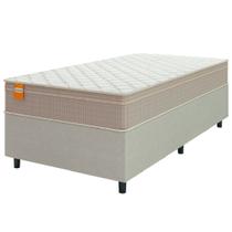Cama Box Solteiro Colchão Molas Qatar 88x188x60cm Bege/Branco Inducol-Suporta Até 200 Kg Por Pessoa