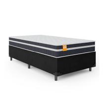 Cama Box Solteiro Colchão Molas Qatar 88x188x60cm Branco / Preto - Suporta até 200Kg por Pessoa