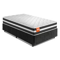 Cama Box Solteiro Colchão Molas Qatar 88x188x60cm Branco / Preto - Suporta até 200Kg por Pessoa