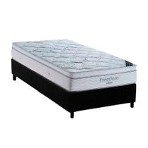 Cama Box Solteiro: Colchão Molas SuperPocket Ensacadas Ortobom Freedom + Box Universal CRC Camurça Black (88x188)