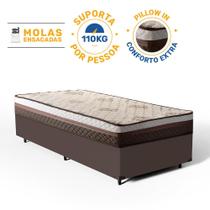 Cama Box Solteiro + Colchão Siena Molas Ensacadas Marron 88x188x59cm - Suporta até110kg Por Pessoa