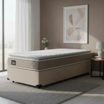 Cama Box Solteiro + Colchão Strong D45 One Face Bege 88x188x63cm - Suporta até 150Kg Por Pessoa