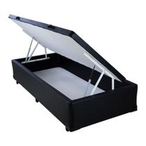 Cama Box Solteiro com Baú Mega Colchões material sintético Black com Pistão - 088x188 Cama Box Solteiro com Baú Mega Colchões material sintético Black com Pistão - 088x188