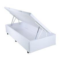 Cama Box Solteiro com Baú Mega Colchões material sintético Branco com Pistão - 088x188 Cama Box Solteiro com Baú Mega Colchões material sintético Branco com Pistão - 088x188