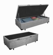 Cama Box Solteiro Com Baú Suede Cinza, Blindado RC