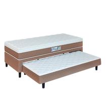 Cama Box Solteiro Com Cama Auxiliar Conjugada Espuma D28 Aspen 88x188x53cm Marrom / Branco Hellen - SINIFLEX