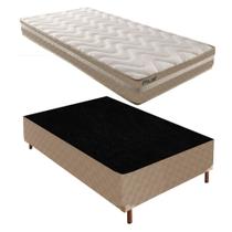 Cama Box Solteiro com Colchão D33 Unique Plus Duoface 14x88x188cm e Base Florença Bege/Rustico Paropas By Ecosono