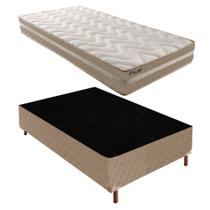 Cama Box Solteiro com Colchão D33 Unique Plus Duoface 25x88x188cm e Base Júlia Bege/Rustico Paropas
