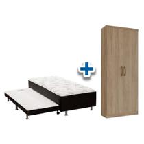 Cama Box Solteiro Conjugado Ortobom Black c/ Auxiliar + Armário Multiuso Margarida Rústico Cama Box Solteiro Conjugado Ortobom Black c/ Auxiliar + Armário Multiuso Margarida Rústico