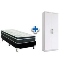 Cama Box Solteiro CRC + Bonnel Orthoflex 78 + Armário Multiuso Margarida Branco Cama Box Solteiro CRC + Bonnel Orthoflex 78 + Armário Multiuso Margarida Branco