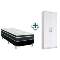 Cama Box Solteiro CRC + Bonnel Orthoflex + Armário Multiuso Margarida Branco Cama Box Solteiro CRC + Bonnel Orthoflex + Armário Multiuso Margarida Branco