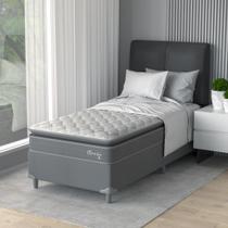 Cama Box Solteiro D40 Classic C Pillow 88x188x50cm Montreal Branco/Cinza Marrom/Bege