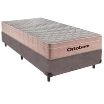 Cama Box Solteiro e Colchão Airtech Spring Pocket Molas Ensacadas Ortobom Cinza