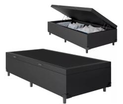 Cama Box Solteiro Em Baú Preto Sintético com Pistões a Gás - Real Comfort Estofados Cama Box Solteiro Em Baú Preto Sintético com Pistões a Gás - Real Comfort Estofados