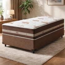 Cama Box Solteiro King Marrom Colchão De Molas DAngelis Classic Superlastic 96x203x55cm