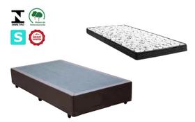 Cama Box Solteiro Marrom + Colchão Espuma D33 88x188x8