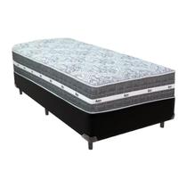 Cama Box Solteiro Preto + Colchão Black Graphite 27 Molas Ensacadas Anjos
