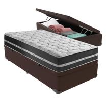 Cama Box Solteiro Preto com Base Baú Marrom Classic Anjos