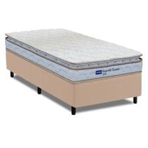 Cama Box Solteiro Probel Espuma D33 Pillow Top 88x188x56cm Guarda Costas Lyon Branco/Bege