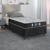 Cama Box Solteiro Sintético Preto com Colchão de Espuma Semi Ortopédica Extra Firme Resistente Preto 88x188x52cm Suporta 80kg