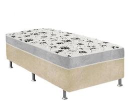 Cama Box Solteiro Suede Bege + Colchão Solteiro Suede Cinza Espuma 88x188x55