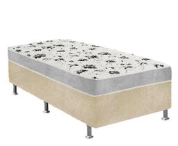 Cama Box Solteiro Suede Bege + Colchão Solteiro Suede Cinza Orto Molas Bonnel 88x188x55