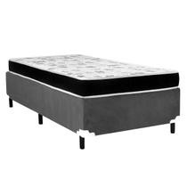 Cama Box Solteiro Suede Cinza + Colchão Espuma D33 Bambo Branco Bueno Sono (54x88x188)