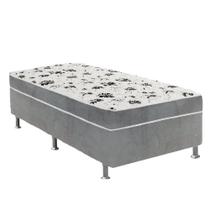 Cama Box Solteiro Suede Cinza + Colchão Solteiro Suede Cinza Orto Molas Bonnel 88x188x55