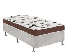 Cama Box Solteiro Suede Cinza + Colchão Solteiro Suede Marrom Orto Molas Bonnel 88x188x55