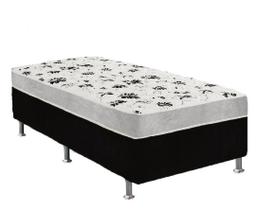 Cama Box Solteiro Suede Preto + Colchão Solteiro Suede Cinza Orto Molas Bonnel 88x188x55