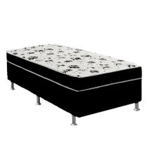 Cama Box Solteiro Suede Preto + Colchão Solteiro Suede Preto Espuma 88x188x55