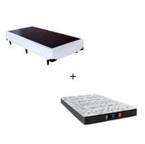 Cama Box Solteiro - Tecido Sintético Branco com Colchão Extra Firme D28 - Suporta 80Kg