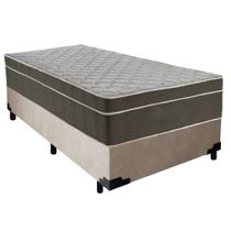 Cama Box Suede Solteiro + Colchão SerenePrime Molas Ensacadas 88x188x65 Bege