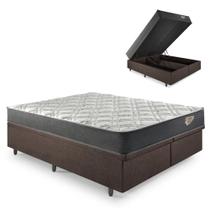 Cama Box Super King Baú Marrom Reforçada + Colchão Adapto Molas Ensacadas 193x203