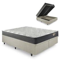 Cama Box Super King Baú Resistente Areia 193x203 + Colchão Adapto Molas Ensacadas