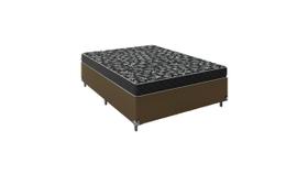 Cama Box Viúva 128 Tecido Sintético Marrom Com Colchão Espuma D20 - Tampo Preto 12cm