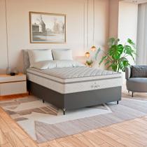 Cama Box Viúva Couro Preto + Colchão Paris Molas Branco