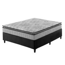 Cama Box Viúva Preto + Colchão Ortopedico Espuma D33 Pillow Top Hanover One 128x188x59cm