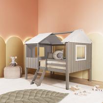 Cama Cabana Teddi Casal Cinza Madeira Maciça Rústico/Branco Cama Cabana Teddi Casal Cinza Madeira Maciça Rústico/Branco