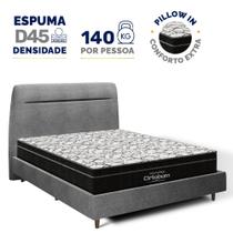 Cama + Cabeceira Genebra Bouclé com Colchão de Espuma D45 Ortobom Airtech Ortopillow 150 Queen 158cm