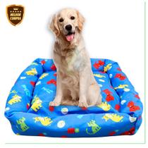 Cama Caminha Pet Médio e Grande Porte Lavável 70cm x 70cm Para Cachorro e Gato Azul Estampado - Malu Metais