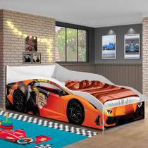 Cama Carro Infantil Adesivo Orange Branco - Gabrielli Móveis