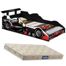 Cama Carro Infantil Formula 1 Preto com Colchão juvenil 100% MDF Quarto