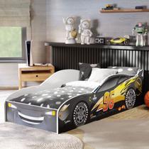 Cama Carro Infantil McQueen Quarto Da Criança Moderno Grade Proteção Carrinho Conforto Cor Preto