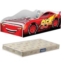 Cama Carro Infantil McQueen Vermelho C/ Colchão juvenil 100% MDF Quarto