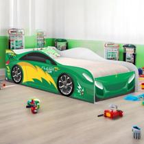 Cama carro infantil raios verde com colchão Cama carro infantil raios verde com colchão